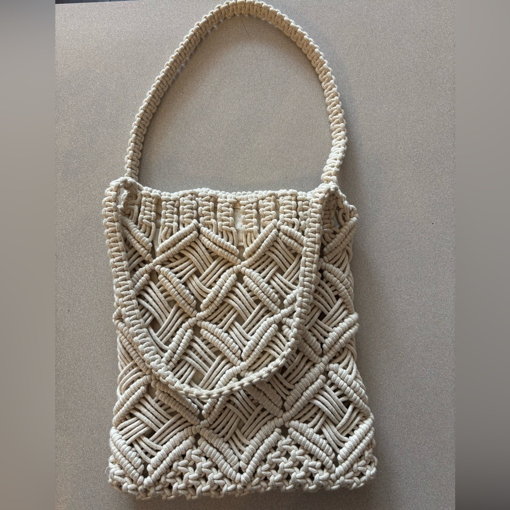 London Kaye Boho Crochet Macrame Neutral Tone Bag